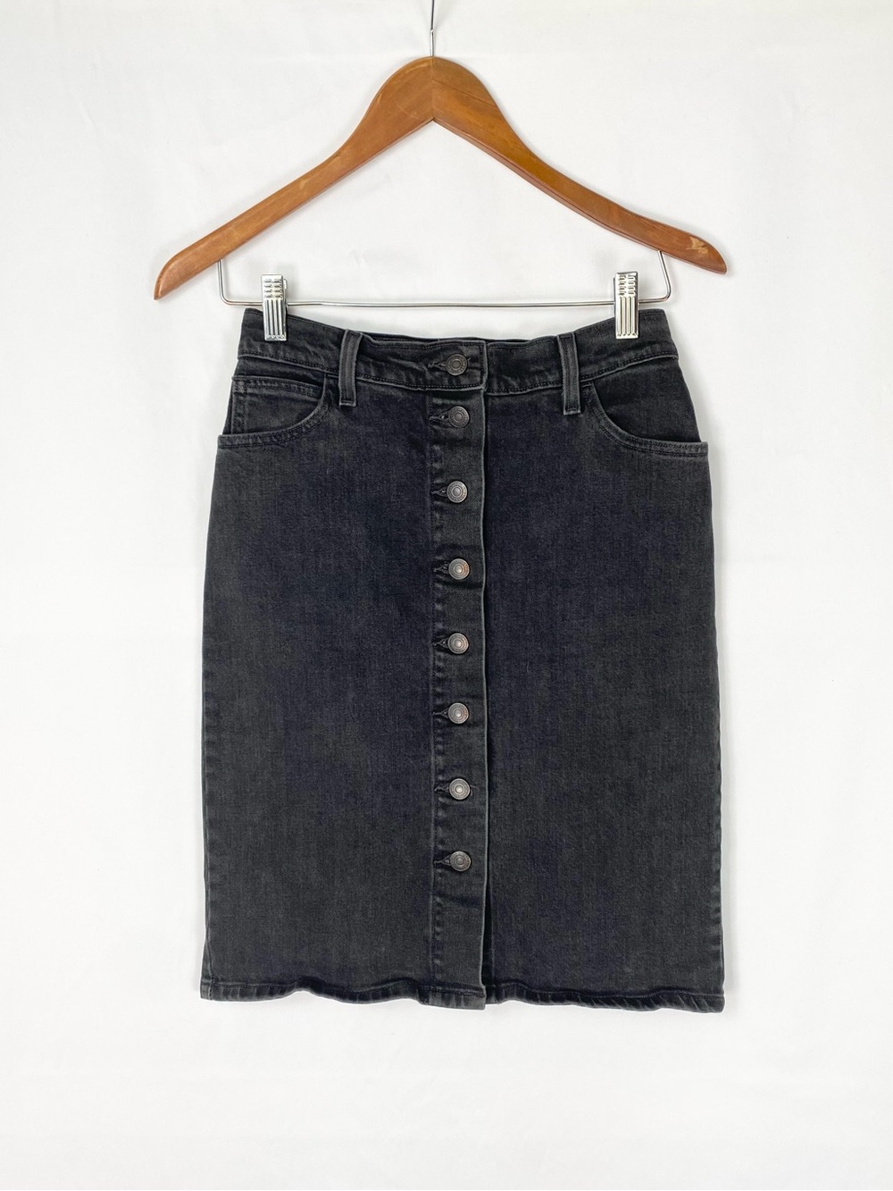Levi’s Button MIDI‎ Denim Skirt High Rise Black Size 25 Streetwear